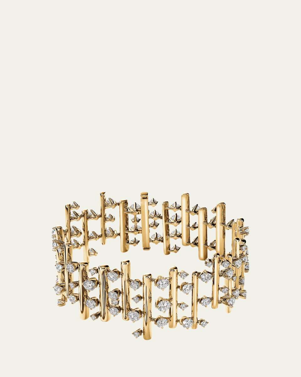 18K Yellow Gold Barre Multi-Row Large Diamond Bracelet
